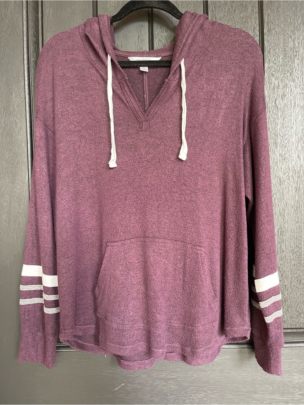 Market & Spruce Kallon Brushed Knit Hoodie Mauve Petite Large Varsity Stripe